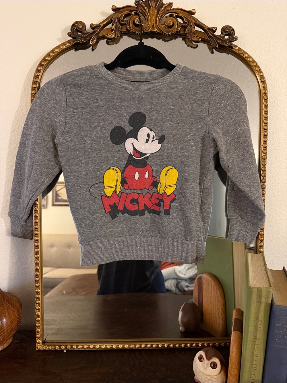 Disney Gray Mickey Mouse Sweatshirt with Red & Yellow Graphic